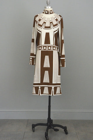 Paganne MOD Vintage Jersey Dress Geometric Egyptian Revival Print
