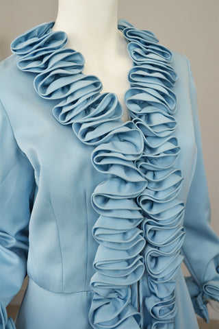 1960s 60s Mod Blue Ruffle A-Line Vintage Dress