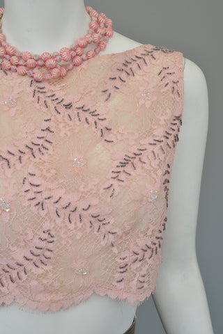 Vintage Pink Lace Beaded Pinup Crop Top