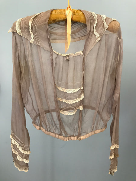 Sheer Taupe Silk Chiffon Edwardian Blouse - buy for $25 or Gift With Purchase of another item