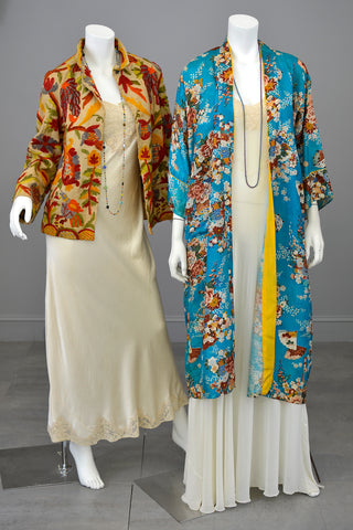 1940s Hand Printed Rayon Kimono Robe made in Japan