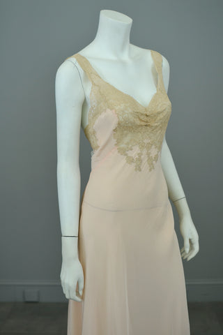 40s Silk Ivory Bias Cut Dress Nightgown, Peach Lace – The Hip