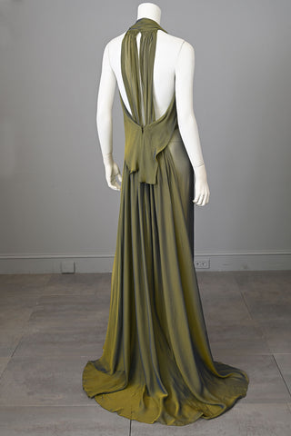COMING SOON 1930s Iridescent Chiffon Halter 'Open' Back Knockout Gown with Draping / Small Train