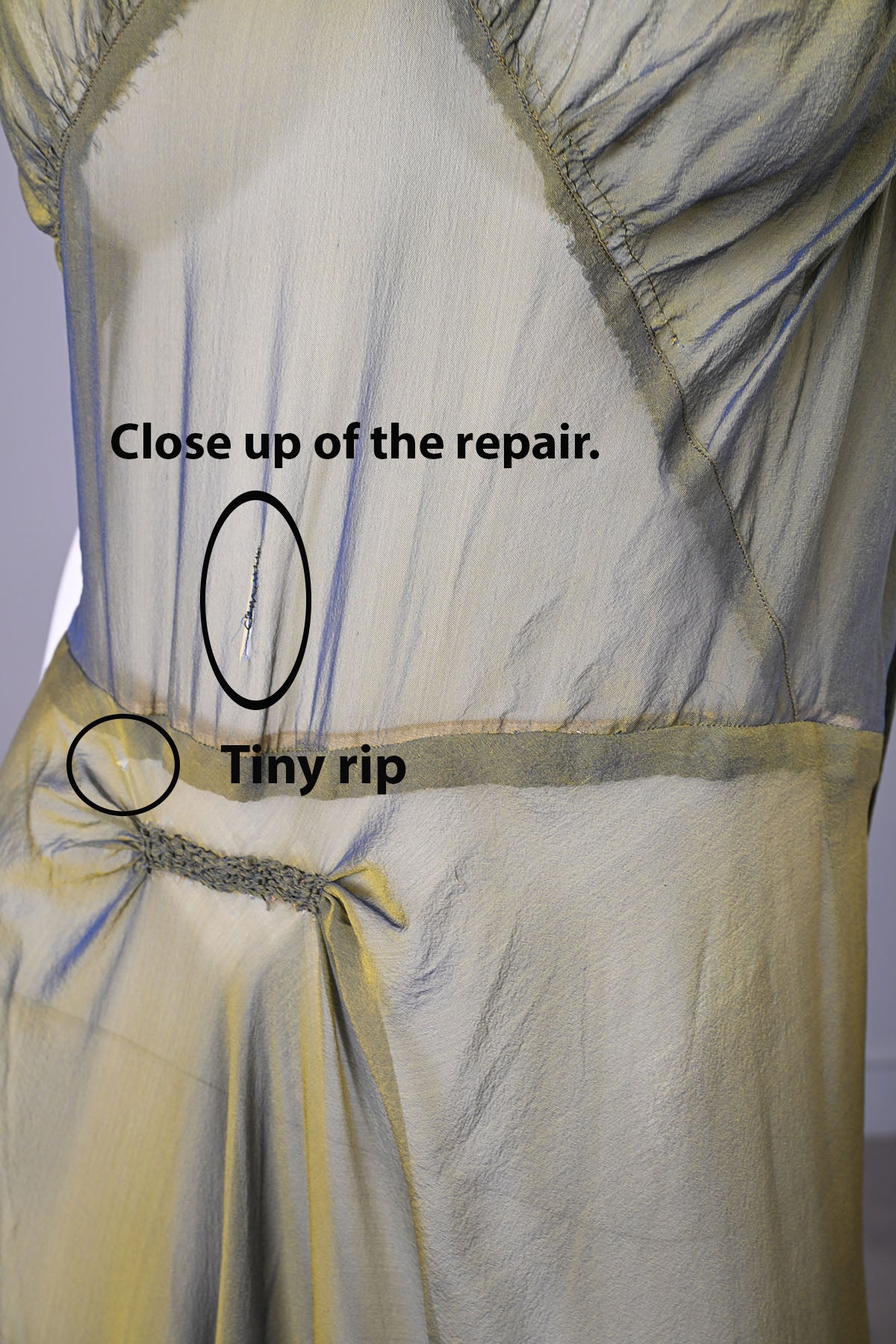 1930s Iridescent Chiffon Halter 'Open' Back Knockout Gown with Draping / Small Train