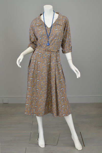 1940s early 50s Floral Paisley Novelty Print Dress | Vintage Working Girl Office Dress