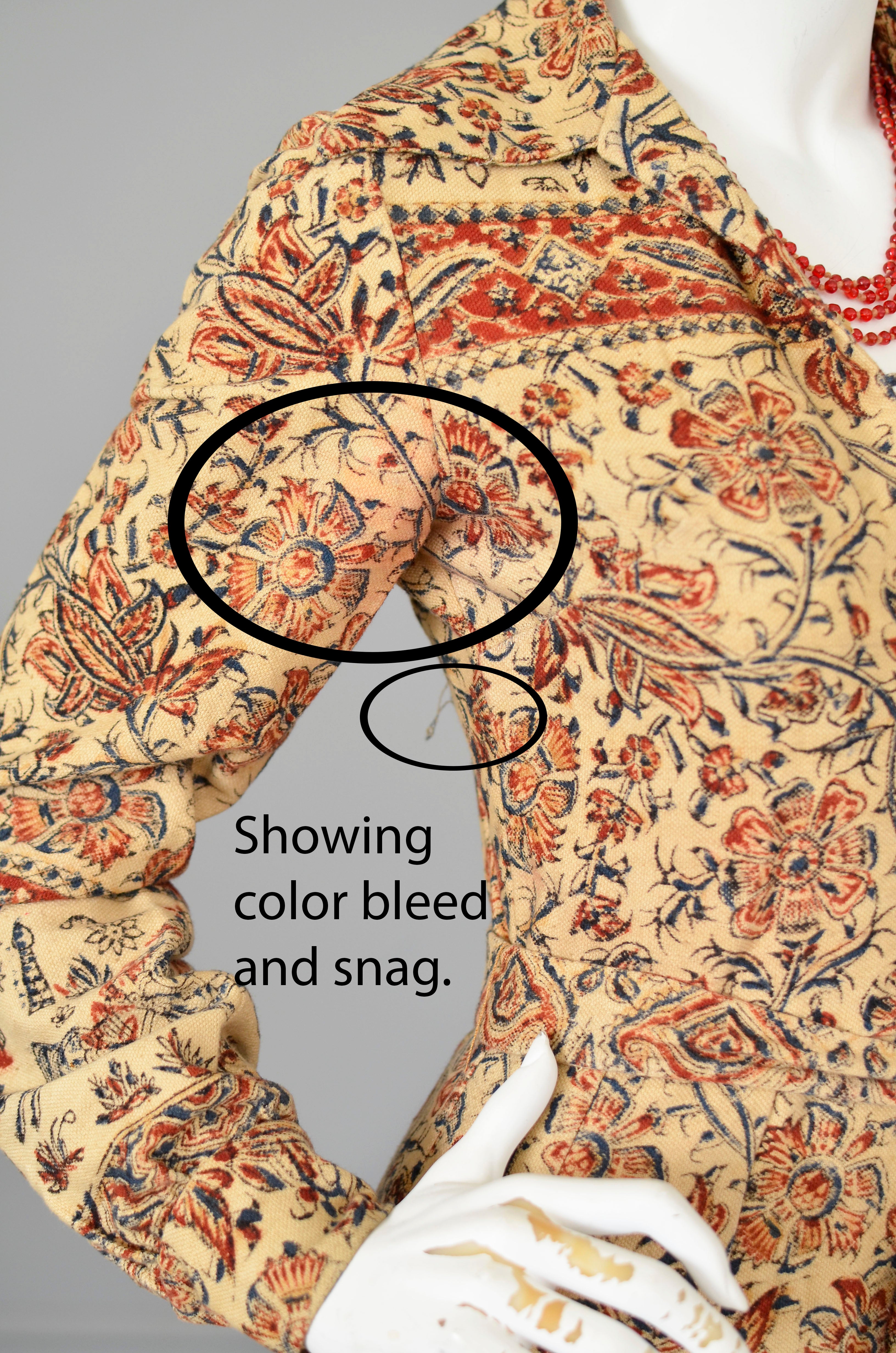 1940s 50s Paisley Floral and Figural Novelty Print Barkcloth Shirtwaist Dress with Issues