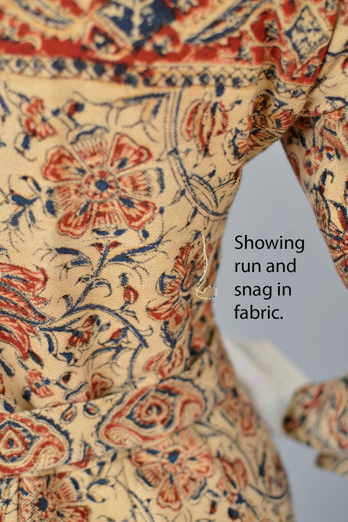 1940s 50s Paisley Floral and Figural Novelty Print Barkcloth Shirtwaist Dress with Issues