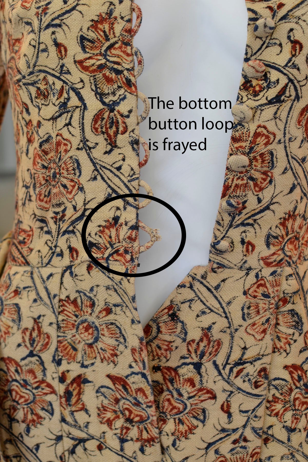 1940s 50s Paisley Floral and Figural Novelty Print Barkcloth Shirtwaist Dress with Issues