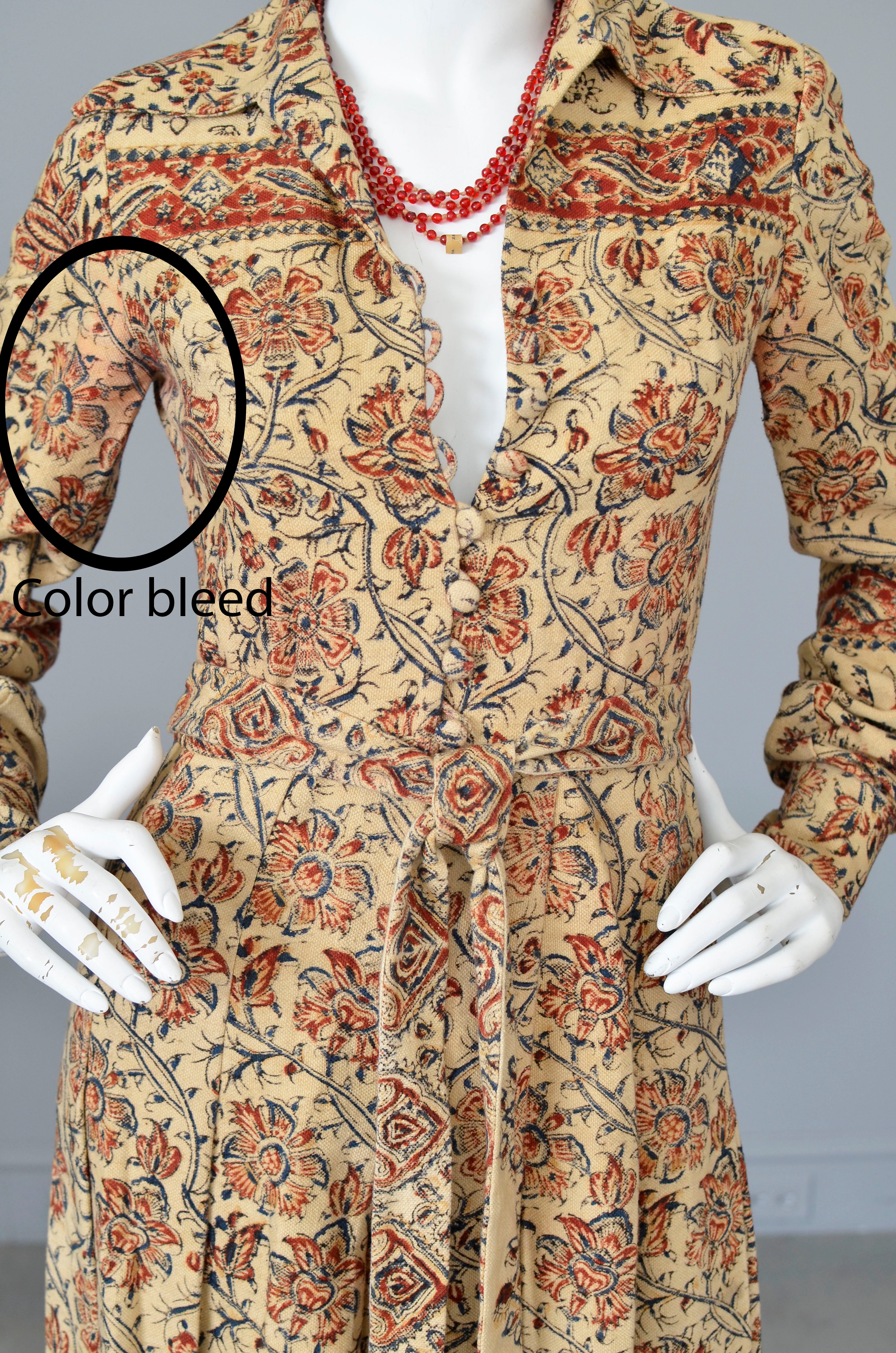 1940s 50s Paisley Floral and Figural Novelty Print Barkcloth Shirtwaist Dress with Issues