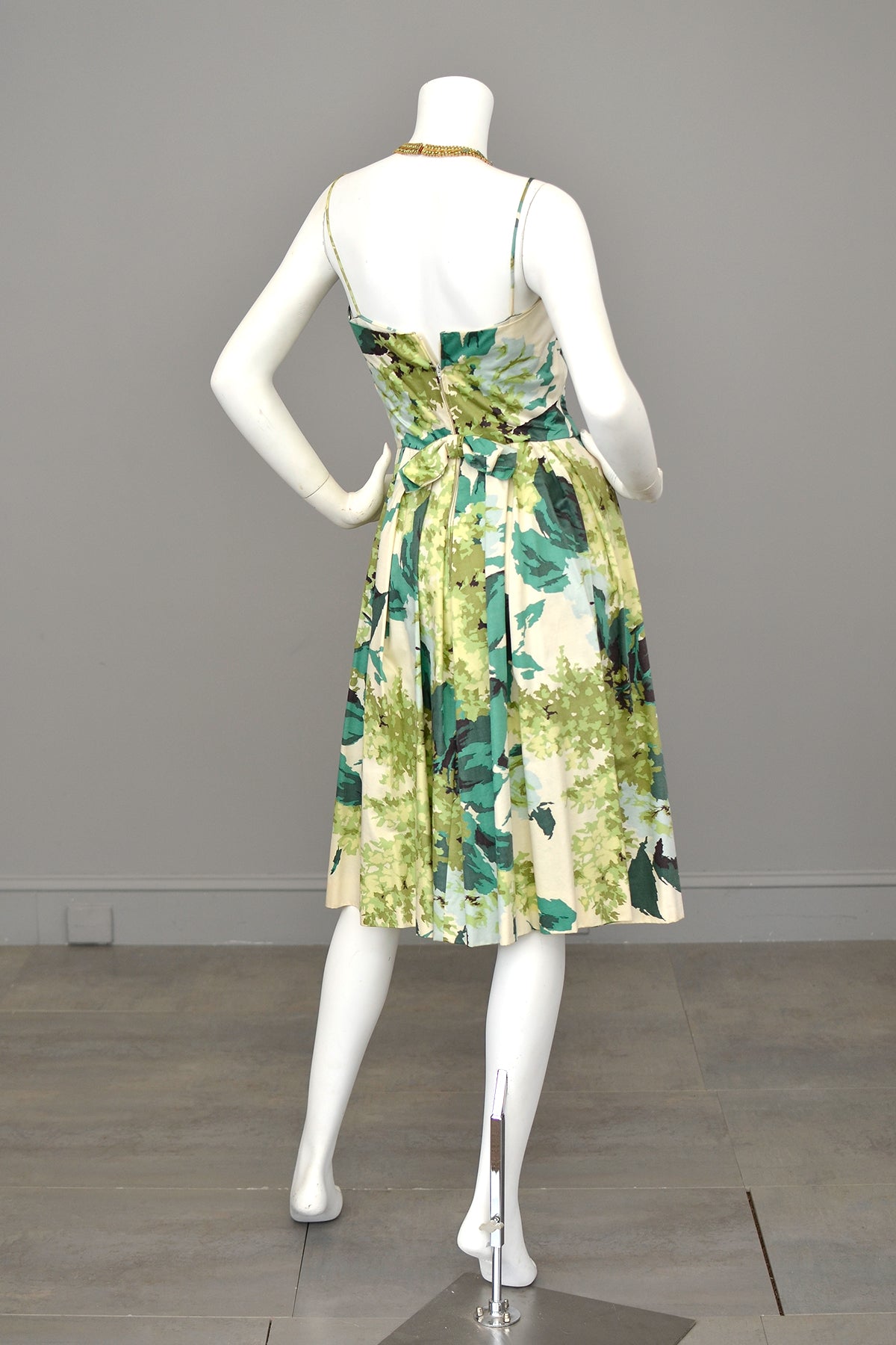 1950s 60s Water Color Hydrangea Floral Print Party Dress with Draped Bodice