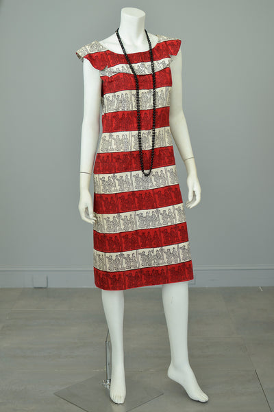 1960s Vintage Shift Dress with 40s Egyptian Revival Novelty Print