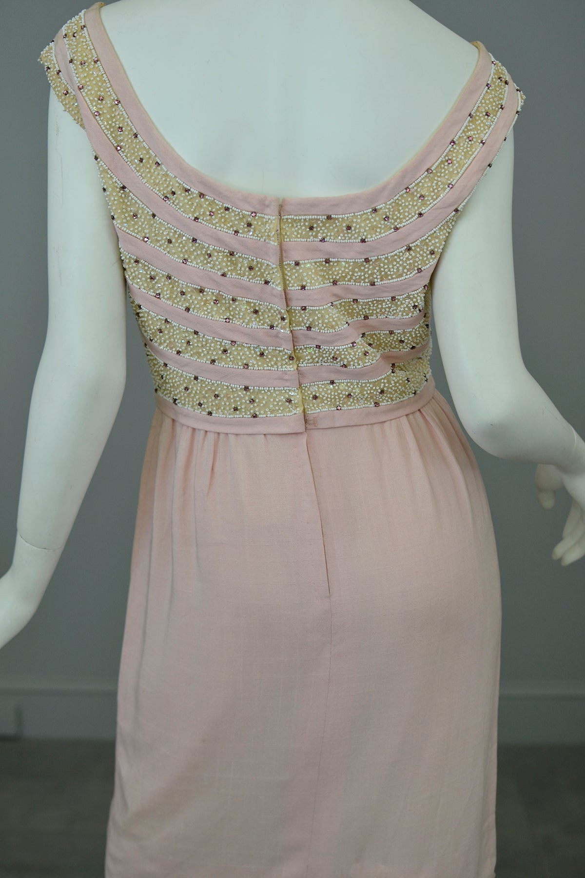 1960s Pale Pink Beaded Short Cocktail Dress