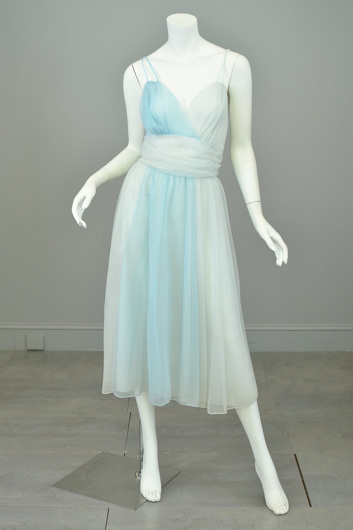 1960s Sky Blue Color Block Frothy Negligee Dress by Vanity Fair