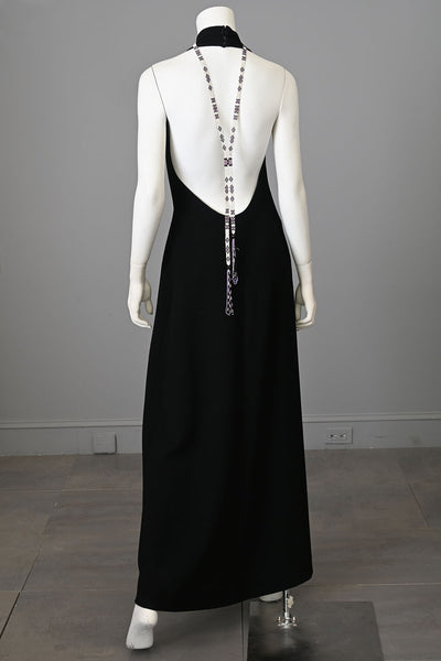 1970s Sexy and Chic Backless Halter Maxi Dress