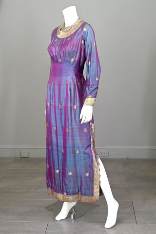 1960s Egyptian Revival Iridescent with Gold Weave Singapore Gown