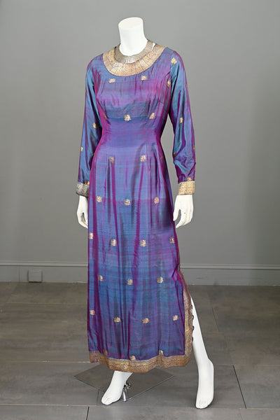 1960s Egyptian Revival Iridescent with Gold Weave Singapore Gown