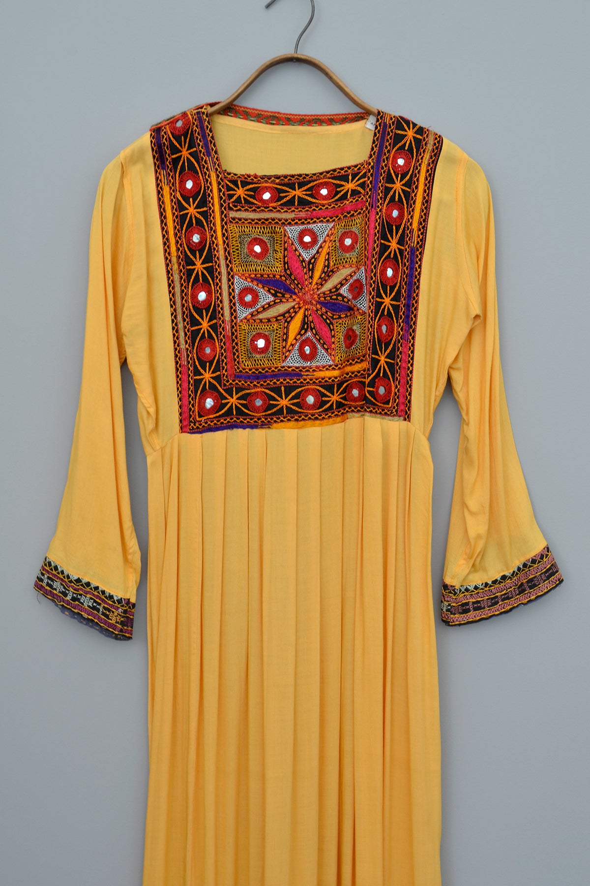 1970s Traditional Embroidered Kaftan Dress with Mirrors, Made in Afghanistan
