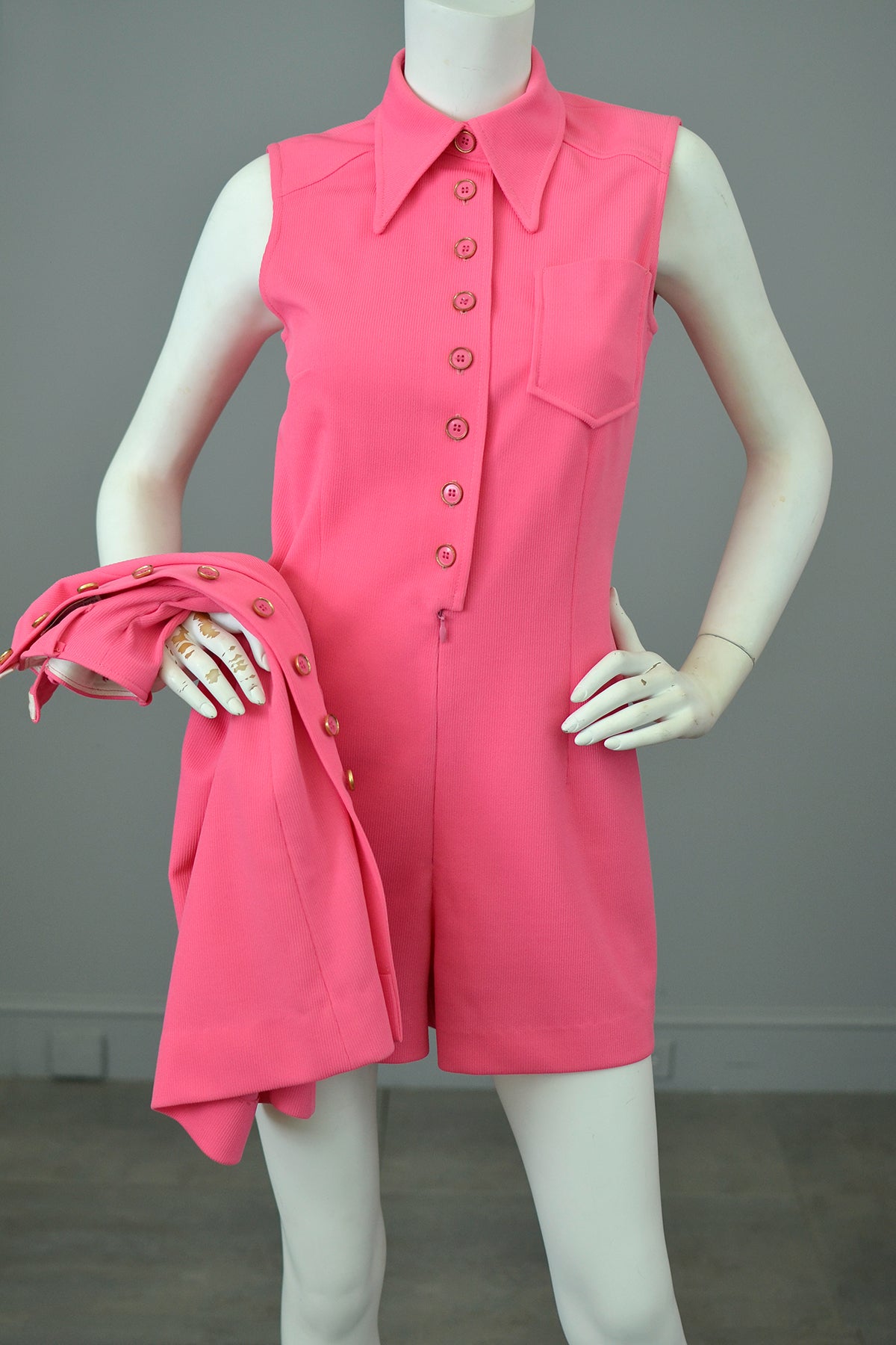 1970s Barbie Hot Pink Romper and Matching Skirt Two Piece Set