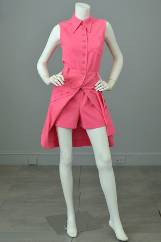 1970s Barbie Hot Pink Romper and Matching Skirt Two Piece Set
