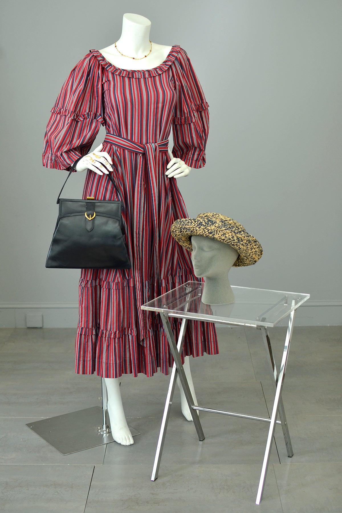 Cotton Layered Bell Sleeve Dress 1980s Striped Cotton Peasant Dress With Puffy Bell Sleeves And Cotton Layered Bell Sleeve Dress 1980s Striped Cotton Peasant Dress With Puffy Bell Sleeves And
