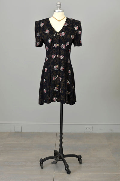 1980s Scooter Dress with Sailor Collar and Gold Pink Floral Print - All That Jazz