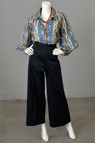1980s Victor Costa Balloon Sleeve Aztec Print Blouse