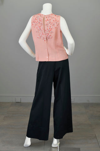 Y2K Coral Blouse Keyhole Top with Floral Embroidery by Juliana Collezione