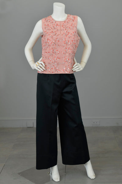 Y2K Coral Blouse Keyhole Top with Floral Embroidery by Juliana Collezione