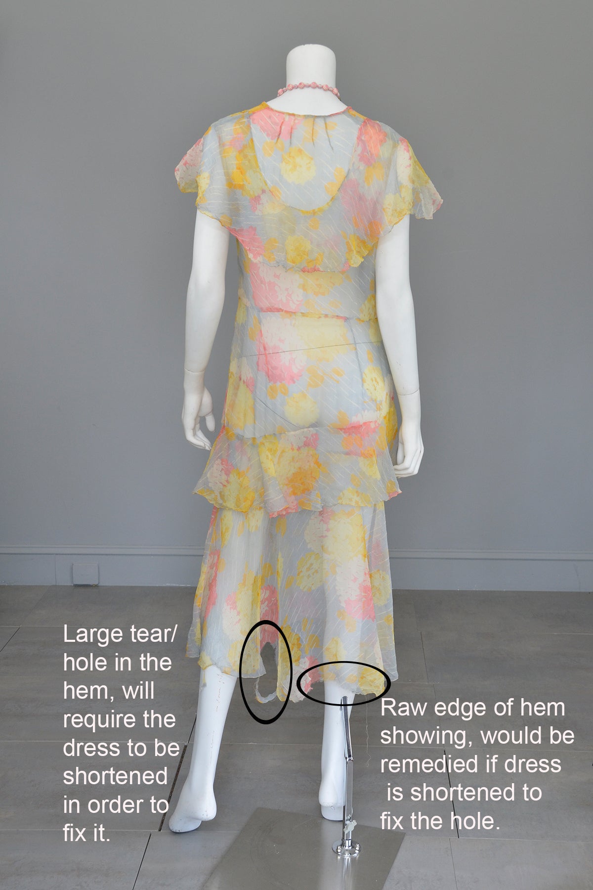 1920s 30s Pastel Floral Print Chiffon Jazz Age Flapper Dress TLC