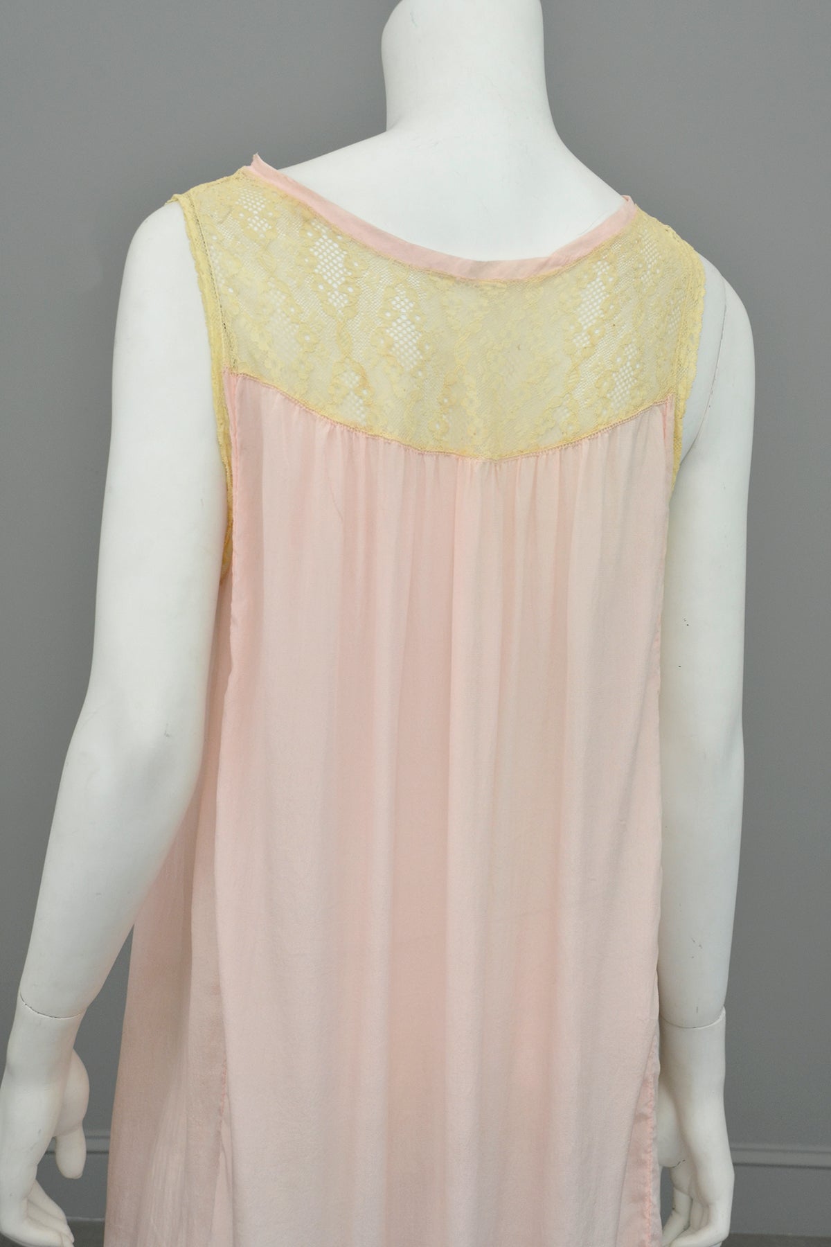 1920s Ballerina Pink Silk Negligee w Lace Trim + Handkerchief Hemline