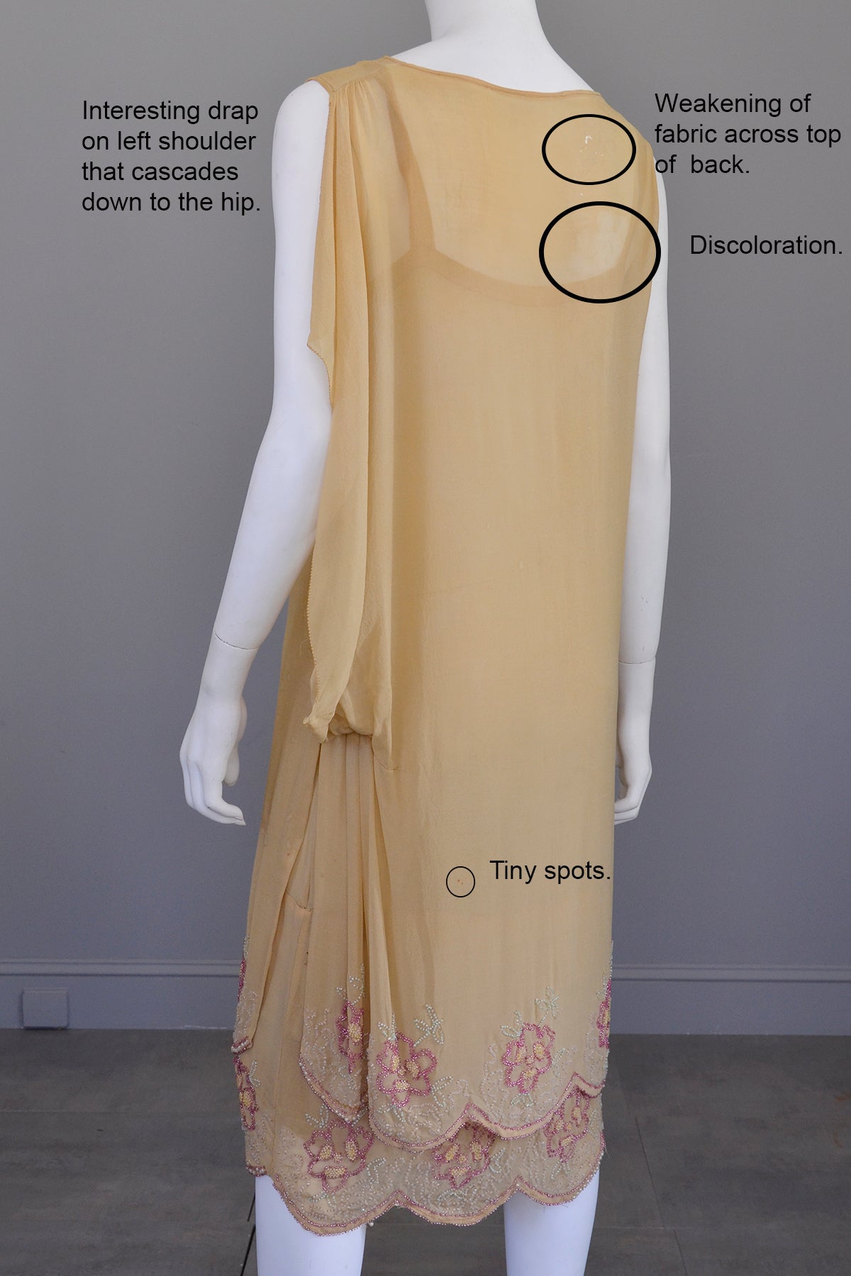 1920s Beaded Flapper Dress | Camel Color with Pink and Green Beading | Restoration or Study
