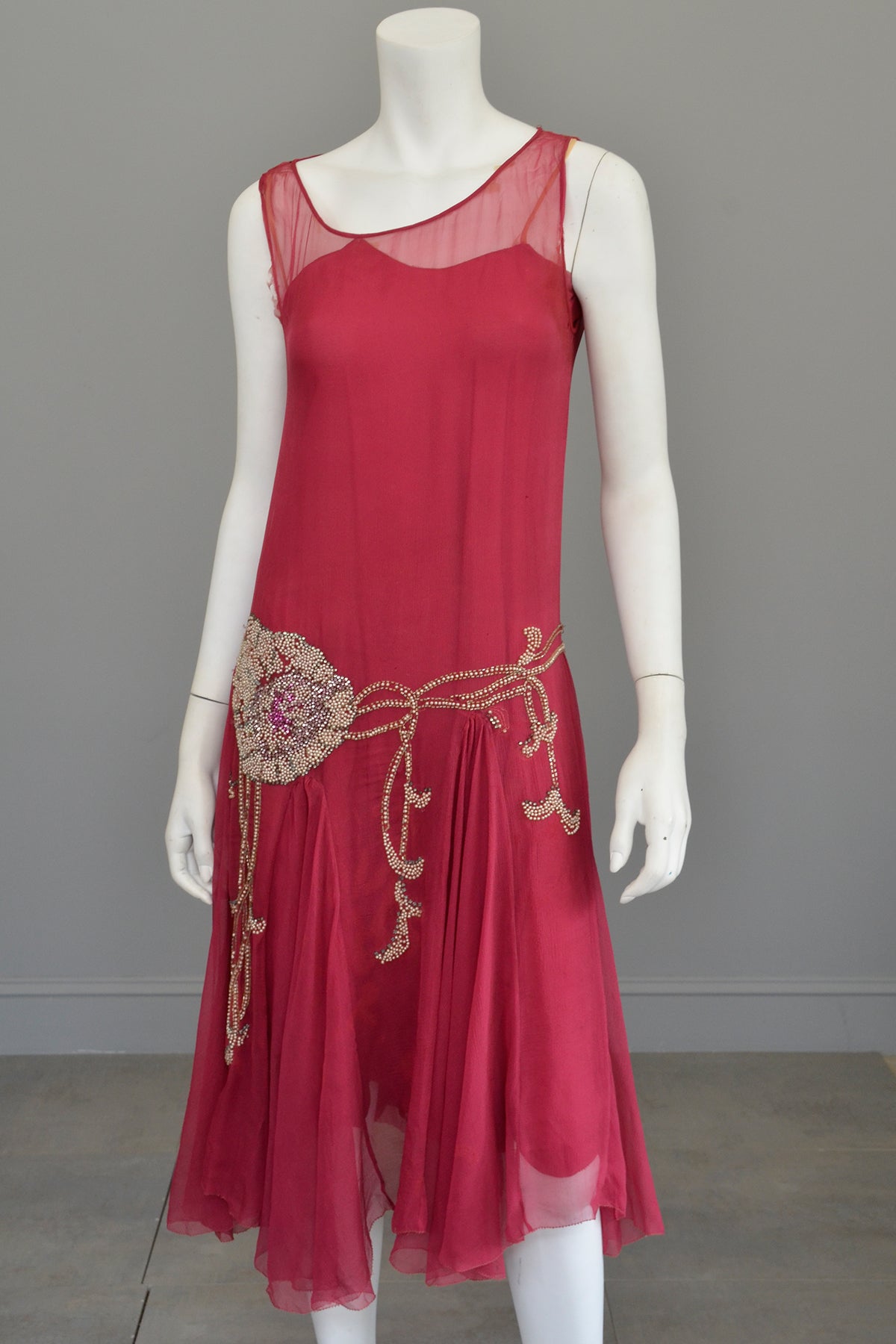 chiffon flapper dress Blush Pink Silk Chiffon Flapper Dress 1920/30's