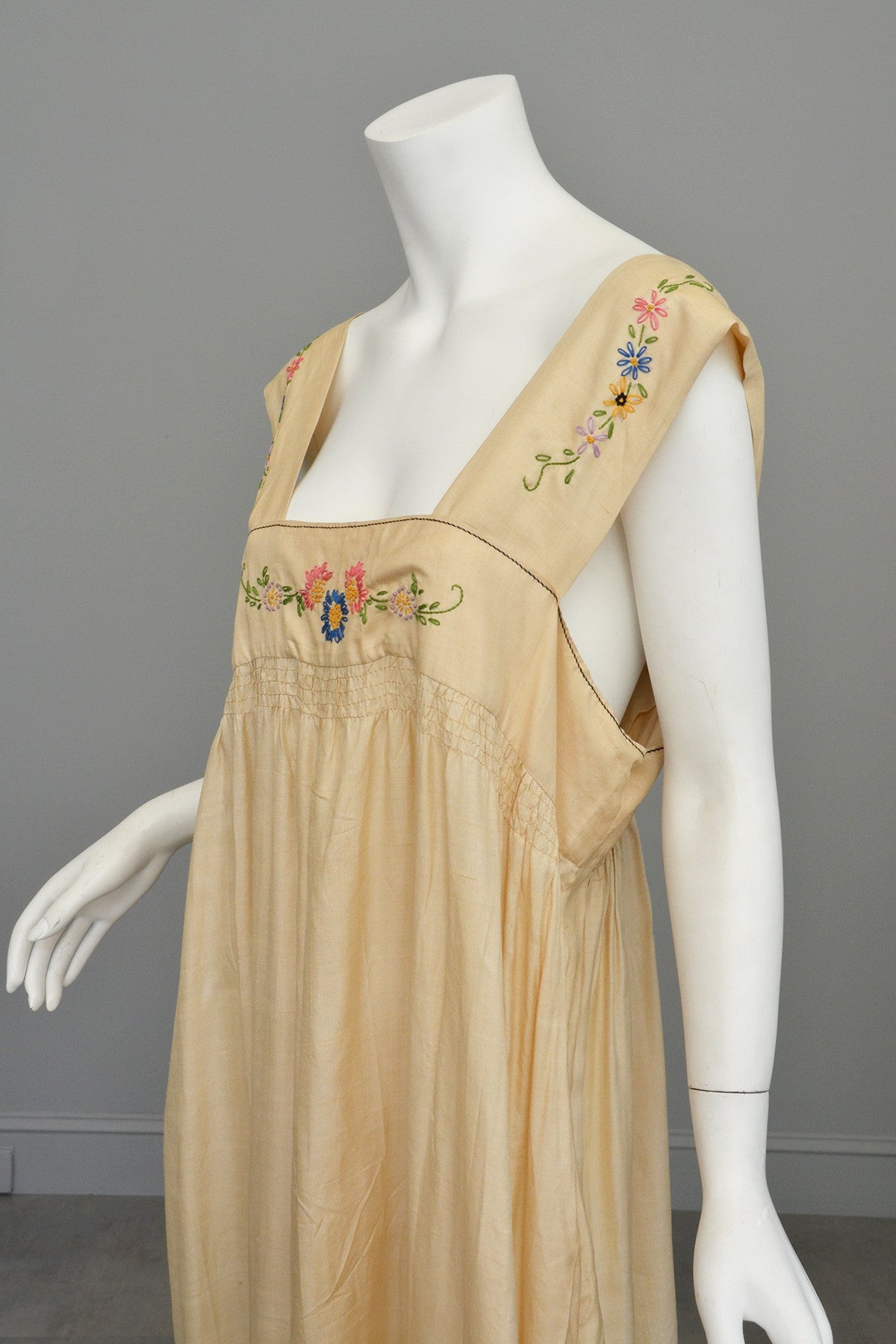 1920s Embroidered Silk Babydoll Maxi Dress Nightgown | VintageVirtuosa 1920s Embroidered Silk Babydoll Maxi Dress Nightgown | VintageVirtuosa