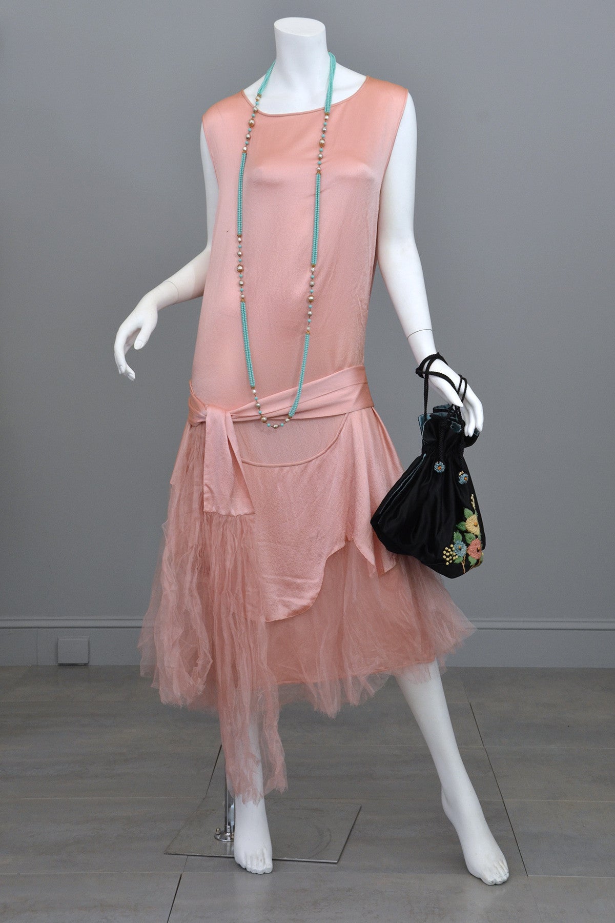 1920s Deco Pink Satin and Tulle Ballerina Flapper Dress