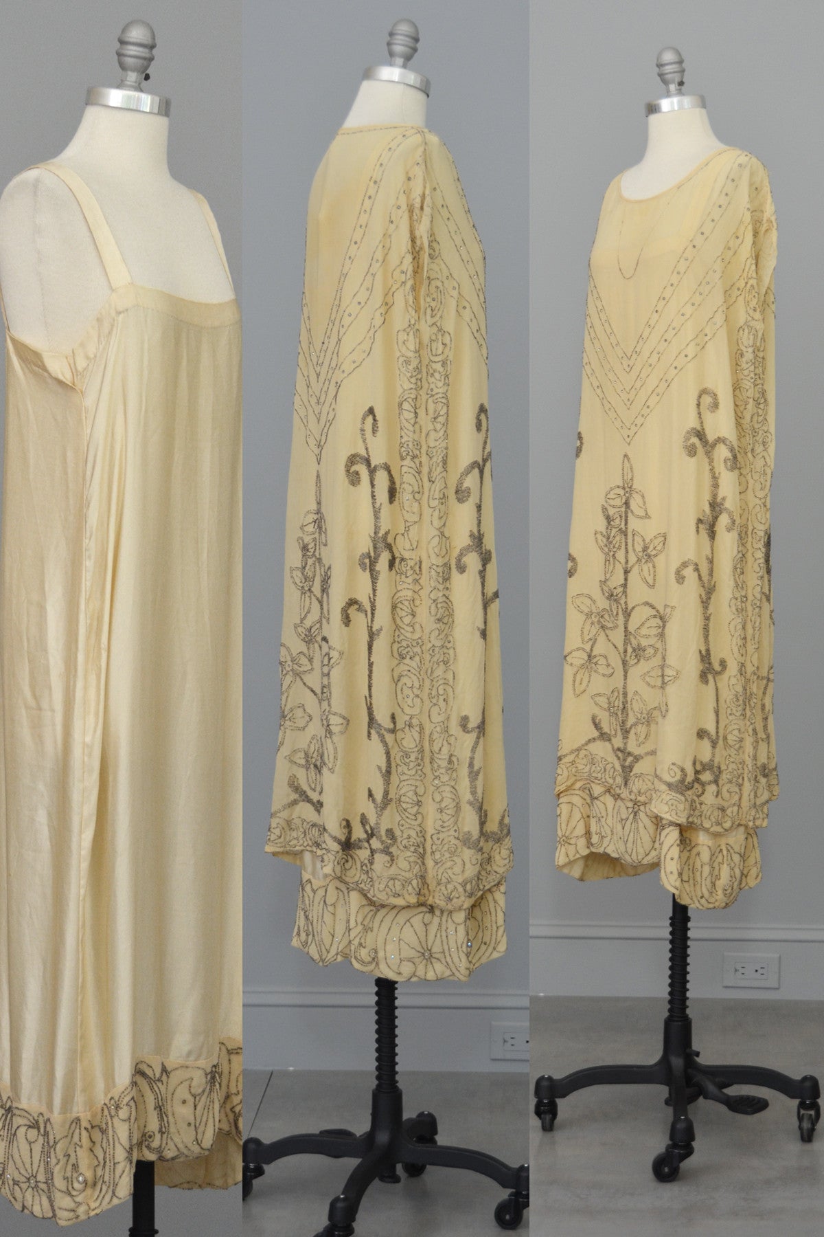 Authentic 1920s Cream Silk Beaded Two Piece Flapper Wedding Dress Tuni | VintageVirtuosa Authentic 1920s Cream Silk Beaded Two Piece Flapper Wedding Dress Tuni | VintageVirtuosa