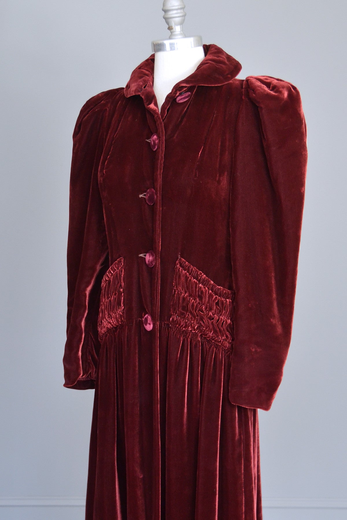 1930s 40s Merlot Velvet Maxi Vintage Evening Dress Coat