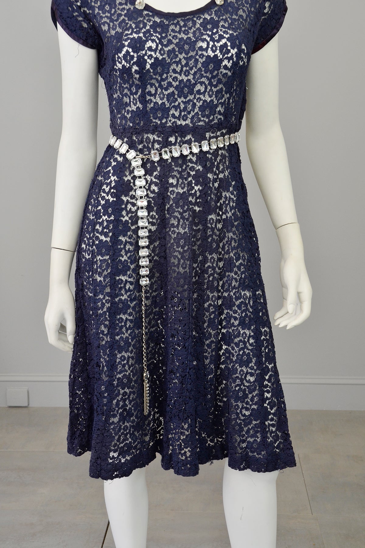 1940s Navy Blue Embroidered Lace Dress | VintageVirtuosa 1940s Navy Blue Embroidered Lace Dress | VintageVirtuosa