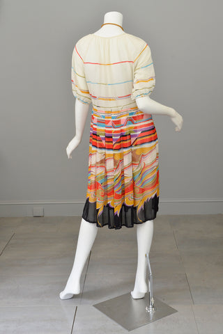 Vintage 1930s Style Peasant Dress in Vibrant Geometric Print