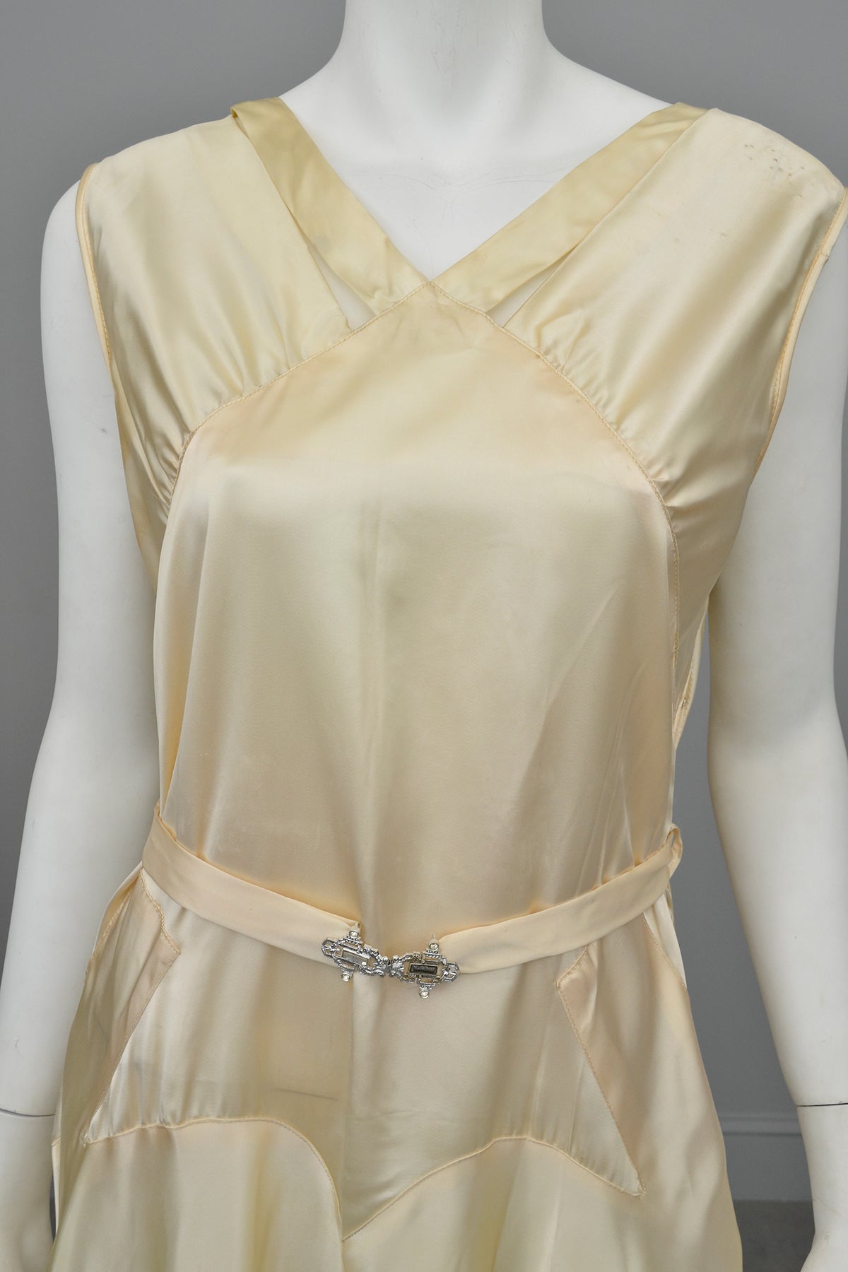 1920s 30s Cream Satin Florette Swag Dress