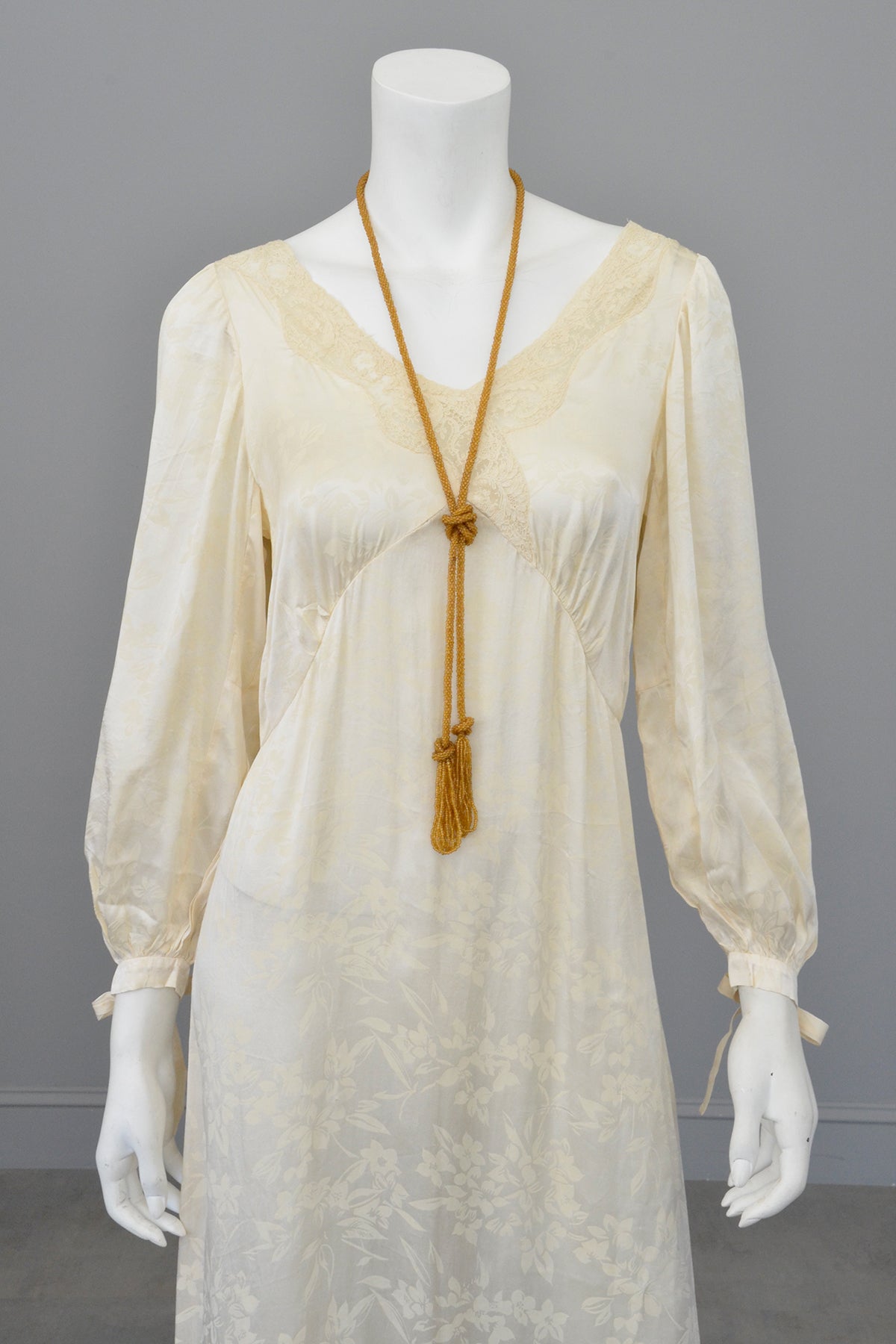 1930s cream jacquard poet sleeve night gown dress, TLC 1930s cream jacquard poet sleeve night gown dress, TLC
