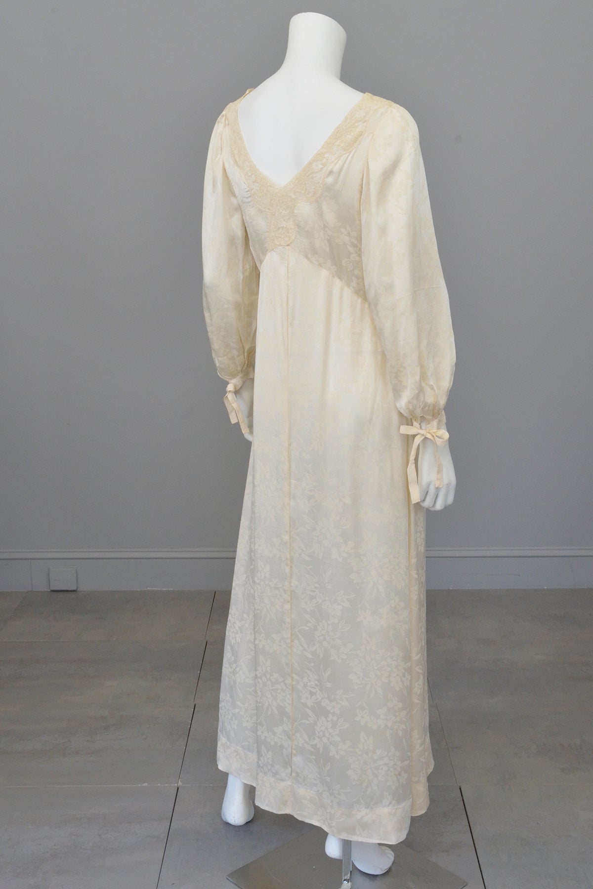 cream night dress Cream Lace Nightgown Puff Sleeves