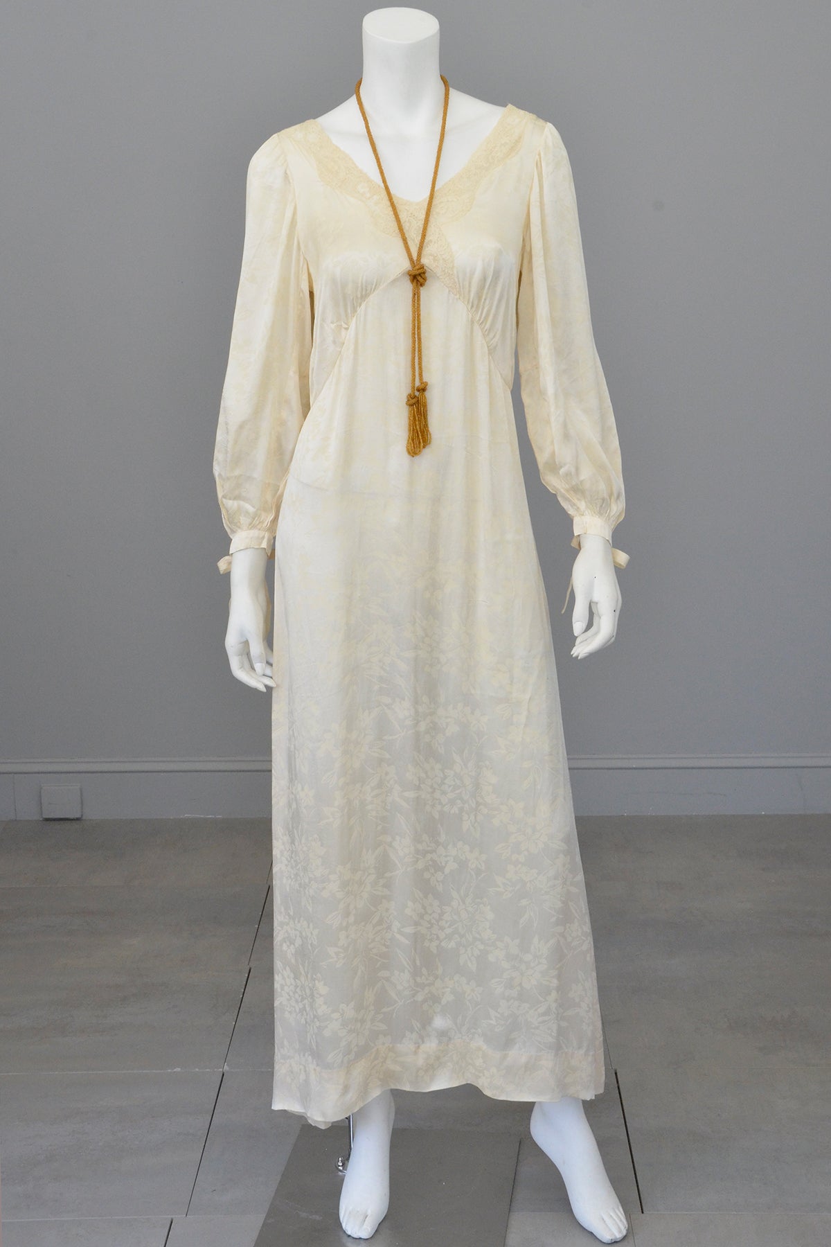 1930s cream jacquard poet sleeve night gown dress, TLC