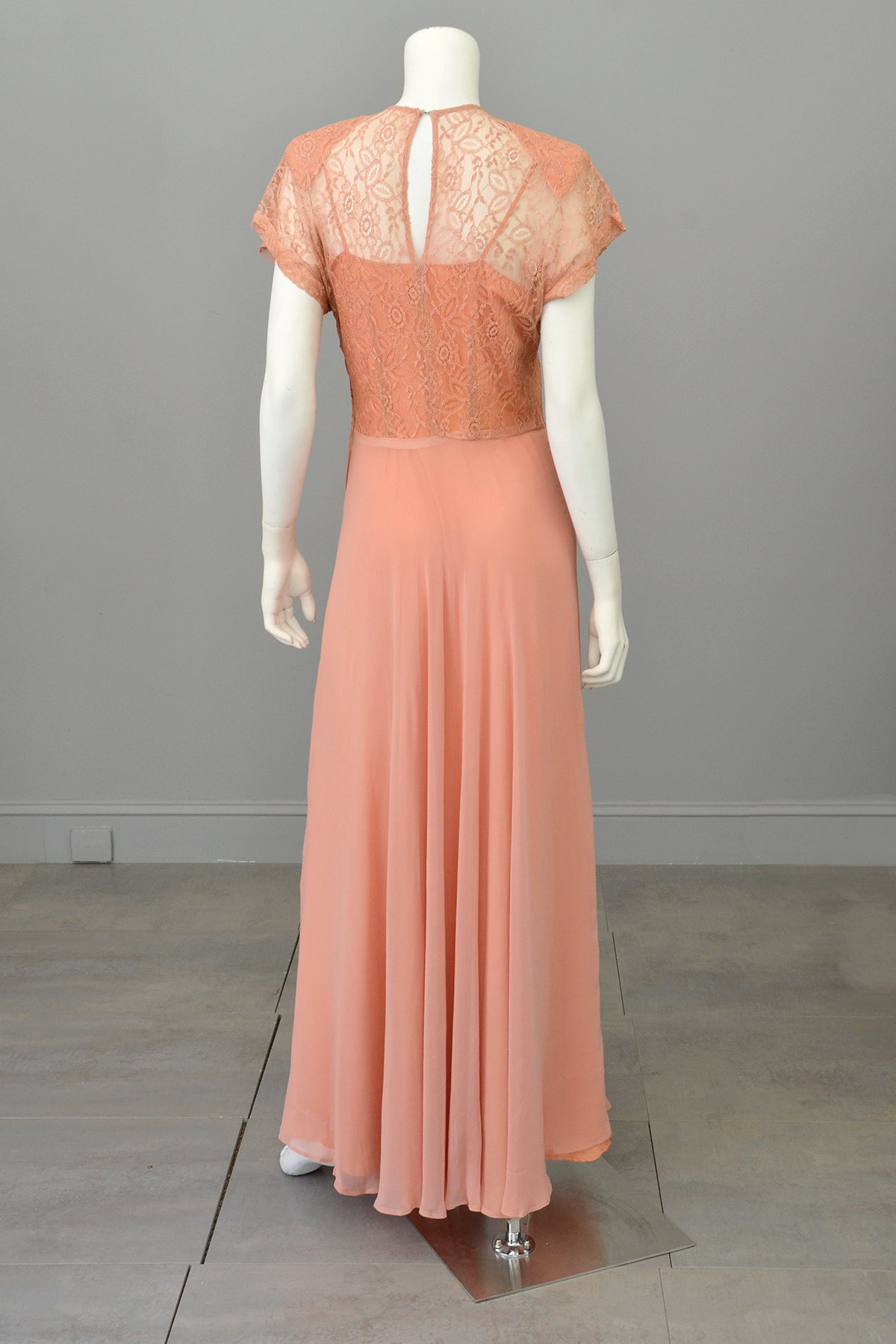 1930s Peach Art Deco Beaded Lace Gown | VintageVirtuosa 1930s Peach Art Deco Beaded Lace Gown | VintageVirtuosa