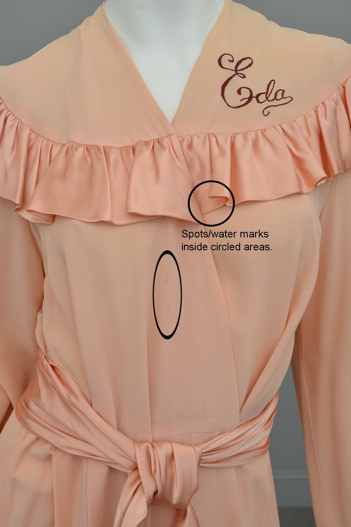 1930s Peach Crepe Satin Ruffle Glamorous Robe - Call me Eda