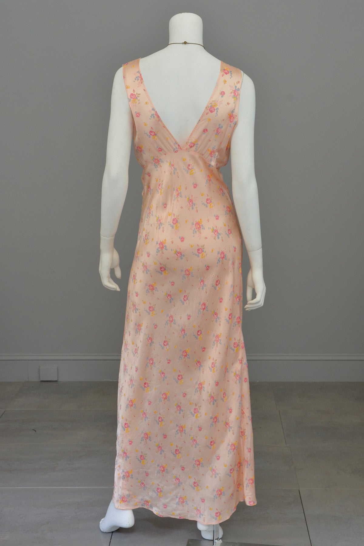 1930s Peach Floral Print Negligee Slip Dress