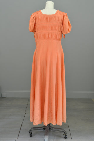 1930s Peach Gown w Pintucking and Bows Unfinished | DIY Project for Study or Finishing