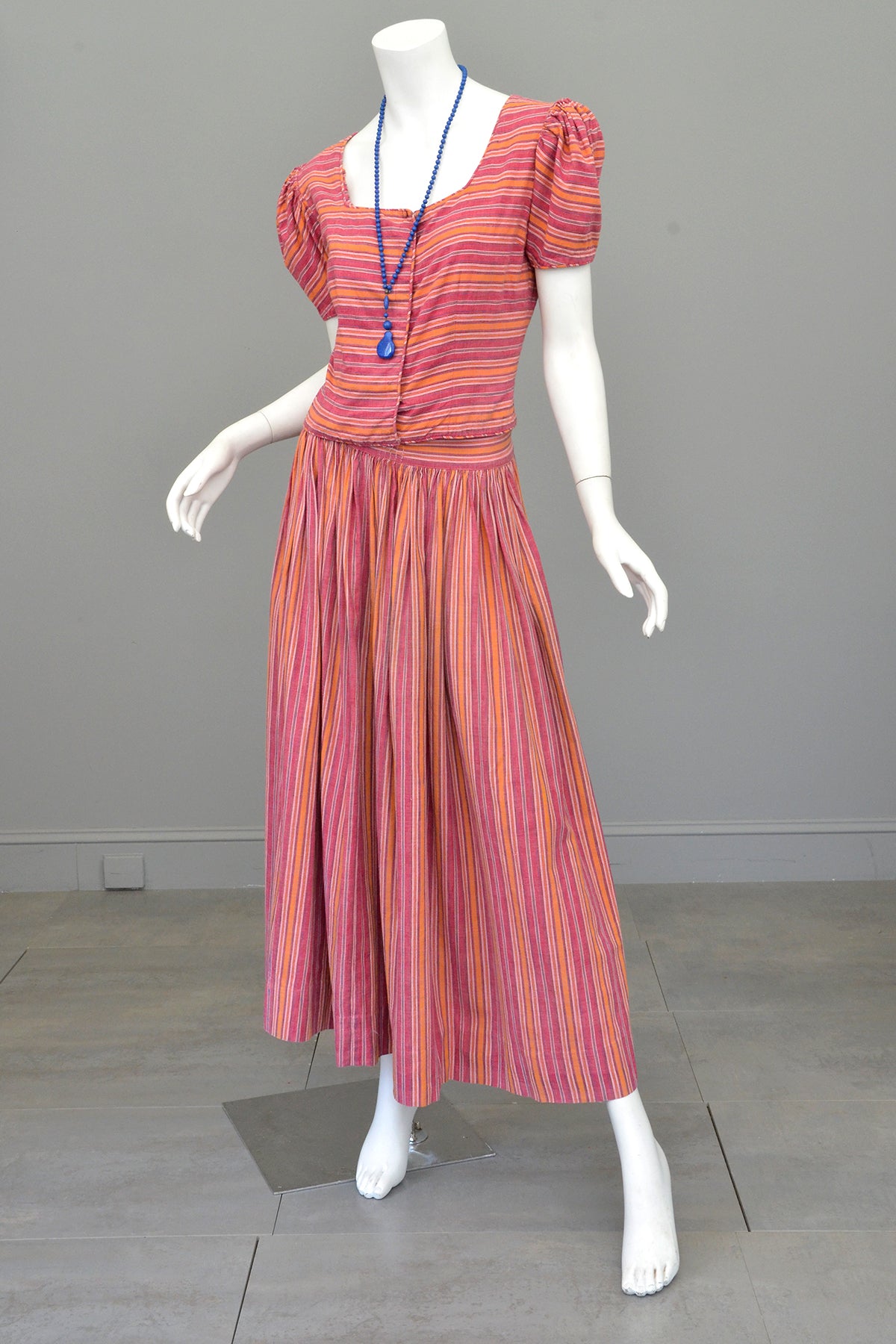 1930s 40s Puff Sleeve Peasant Folk Top + Skirt Two Piece Dress Saks