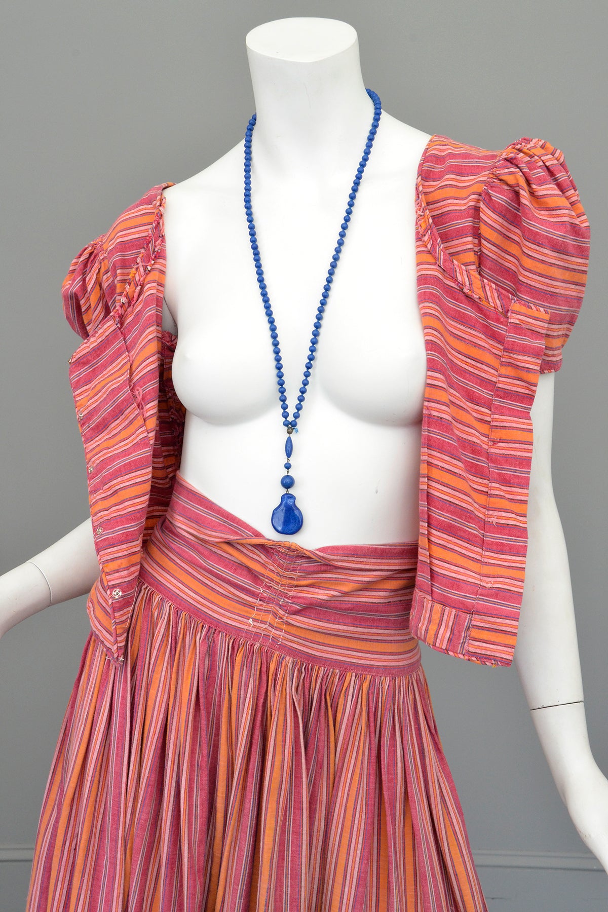 1930s 40s Puff Sleeve Peasant Folk Top + Skirt Two Piece Dress Saks
