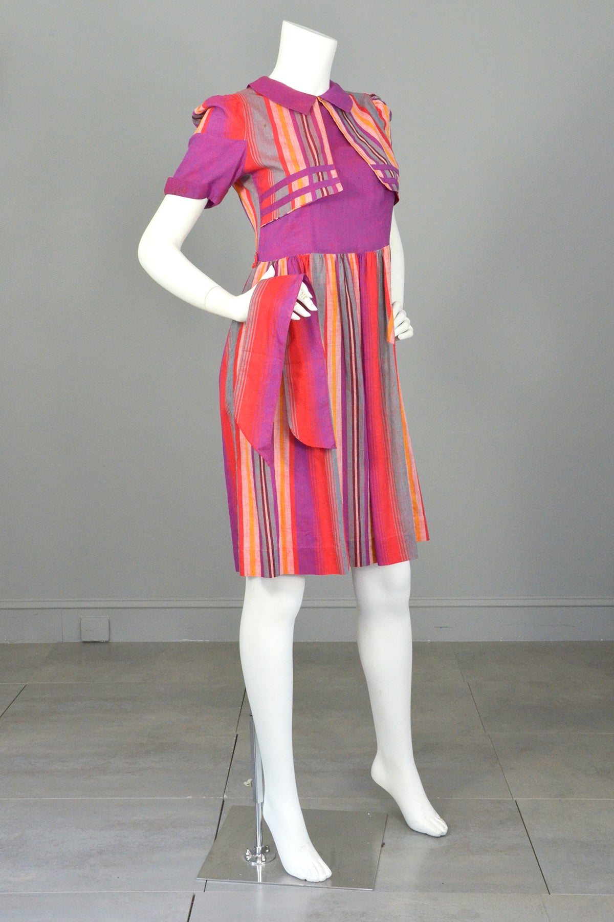 1930s 1940s Purple Red Carnival Striped Dress w Pockets | TLC As-Is | VintageVirtuosa 1930s 1940s Purple Red Carnival Striped Dress w Pockets | TLC As-Is | VintageVirtuosa