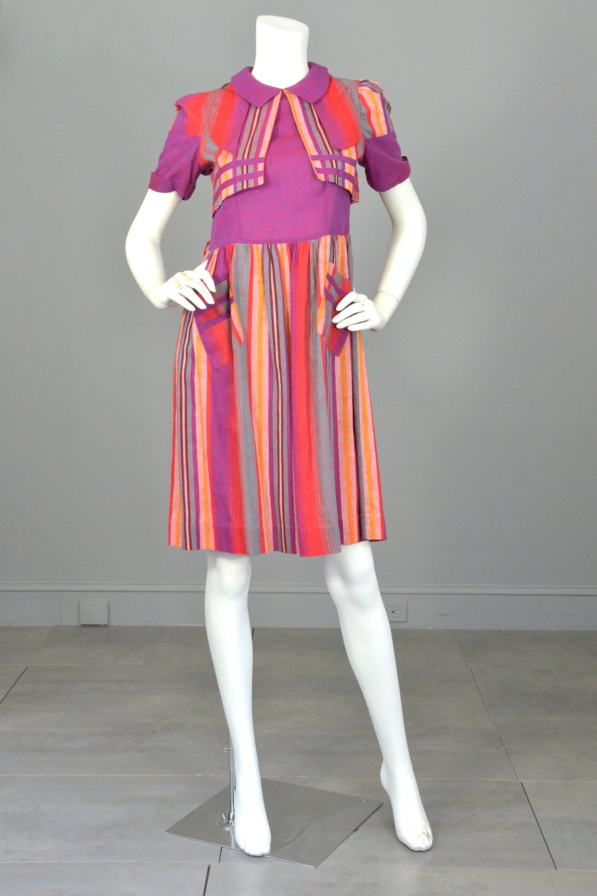 1930s 1940s Purple Red Carnival Striped Dress w Pockets | TLC As-Is | VintageVirtuosa 1930s 1940s Purple Red Carnival Striped Dress w Pockets | TLC As-Is | VintageVirtuosa